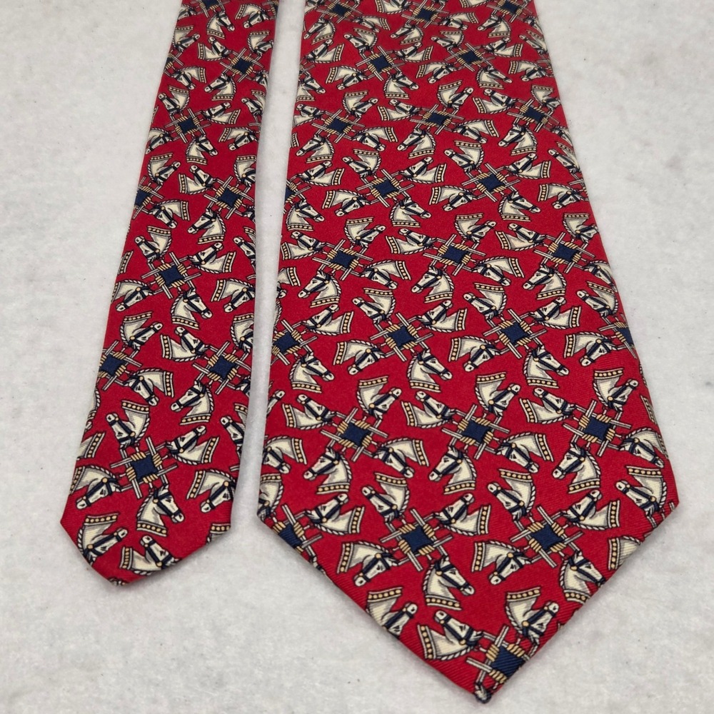 Vintage Brothers Silk Tie Mens Red Equestrian Horse Pattern Made in USA Necktie
